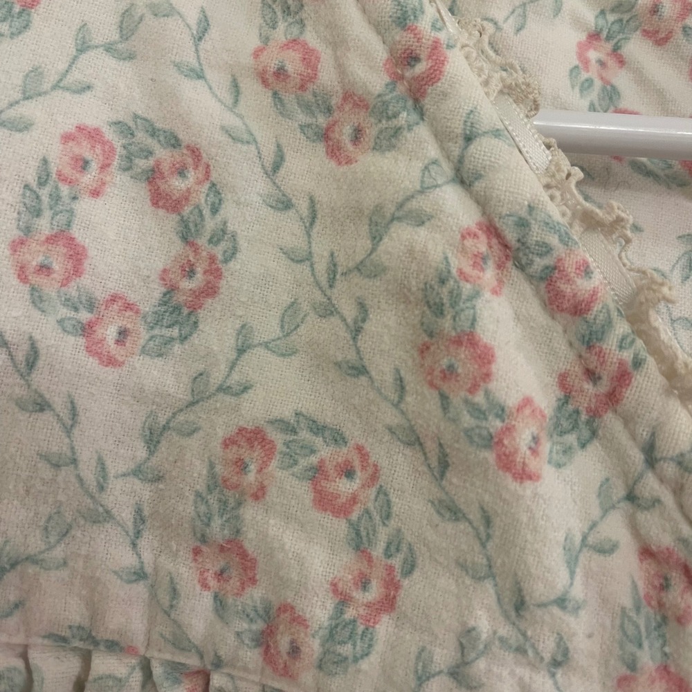 Vintage Eileen West Queen Anne's Lace Nightgown Wreath Print Quarter Sleeve - Picture 9 of 11